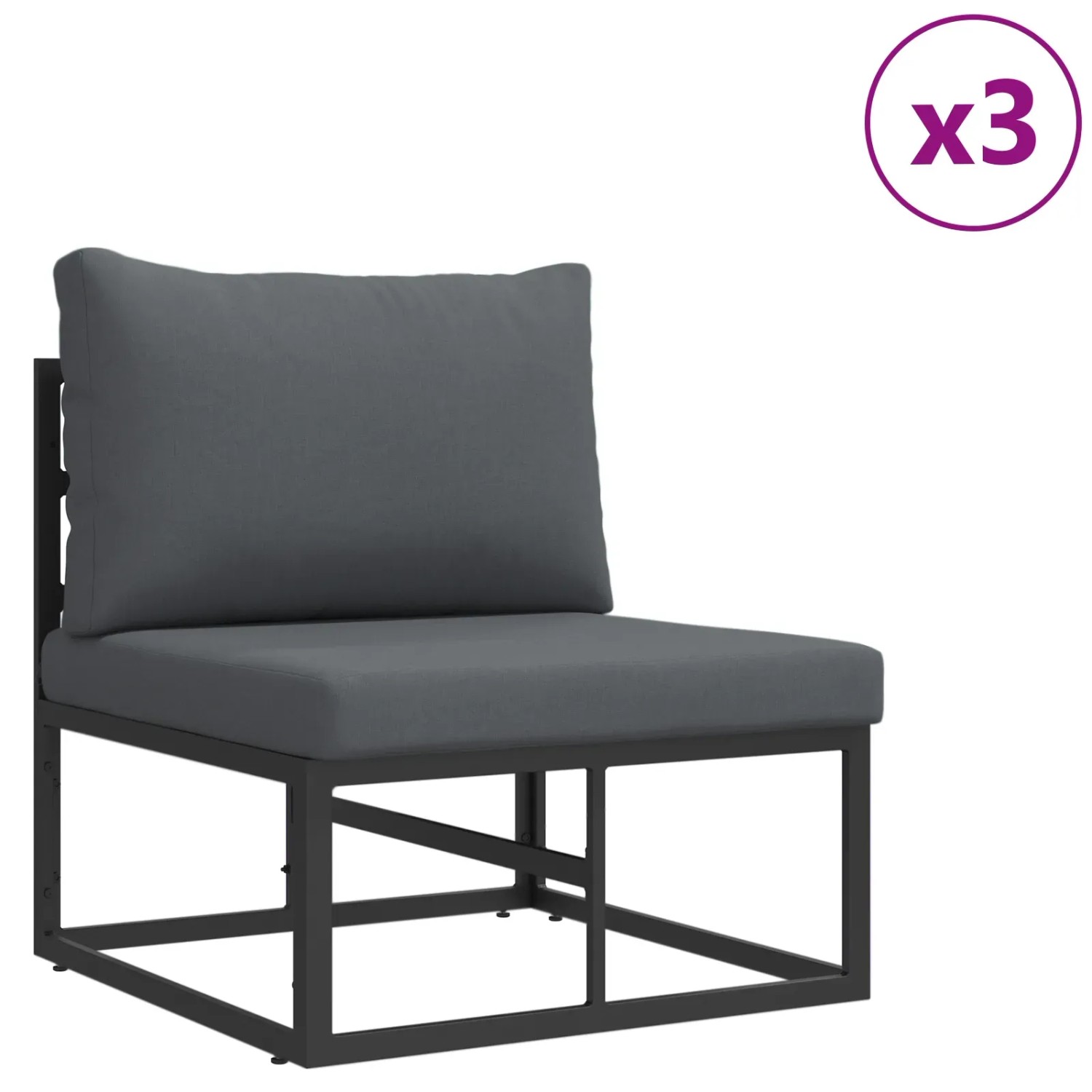 vidaXL Gartenmöbel Sofa-Set, 7-teilig, schwarz, Aluminium. Einzelner Sessel mit Kissen, 3er Set.