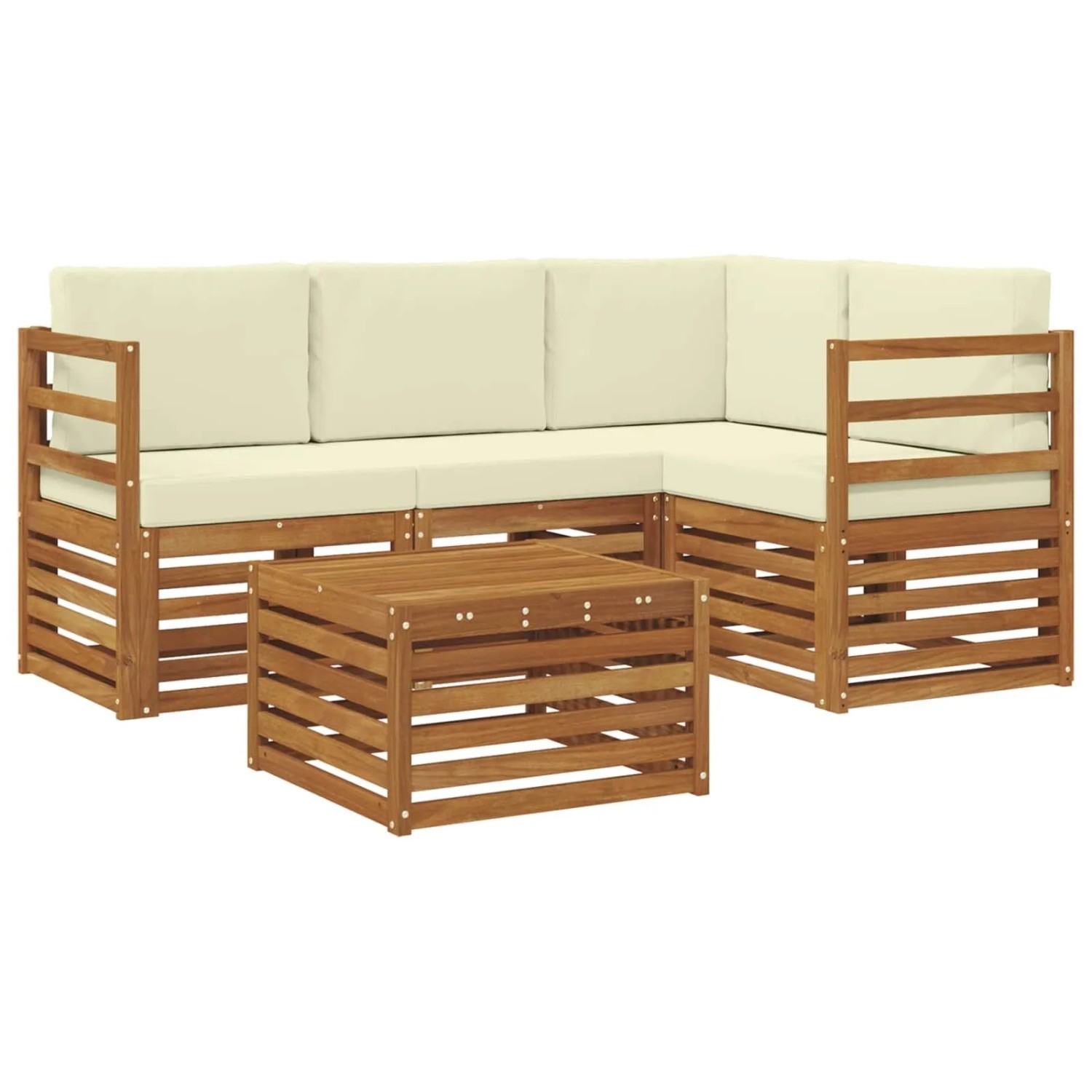 vidaXL Sofagarnituren 5 Tlg Natur und Creme Massivholz Akazie 3374750