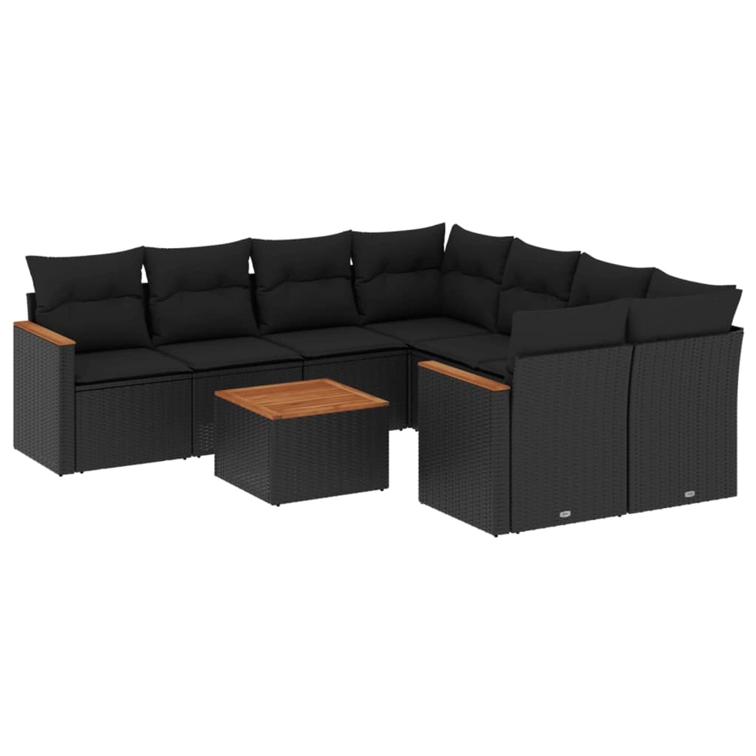 vidaXL 9-Tlg Garten-Sofagarnitur mit Kissen Schwarz Poly Rattan 3258226