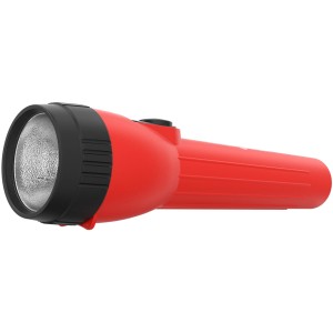 Rote Energizer LED Taschenlampe mit geriffelter Oberfläche und Druckknopfschalter.