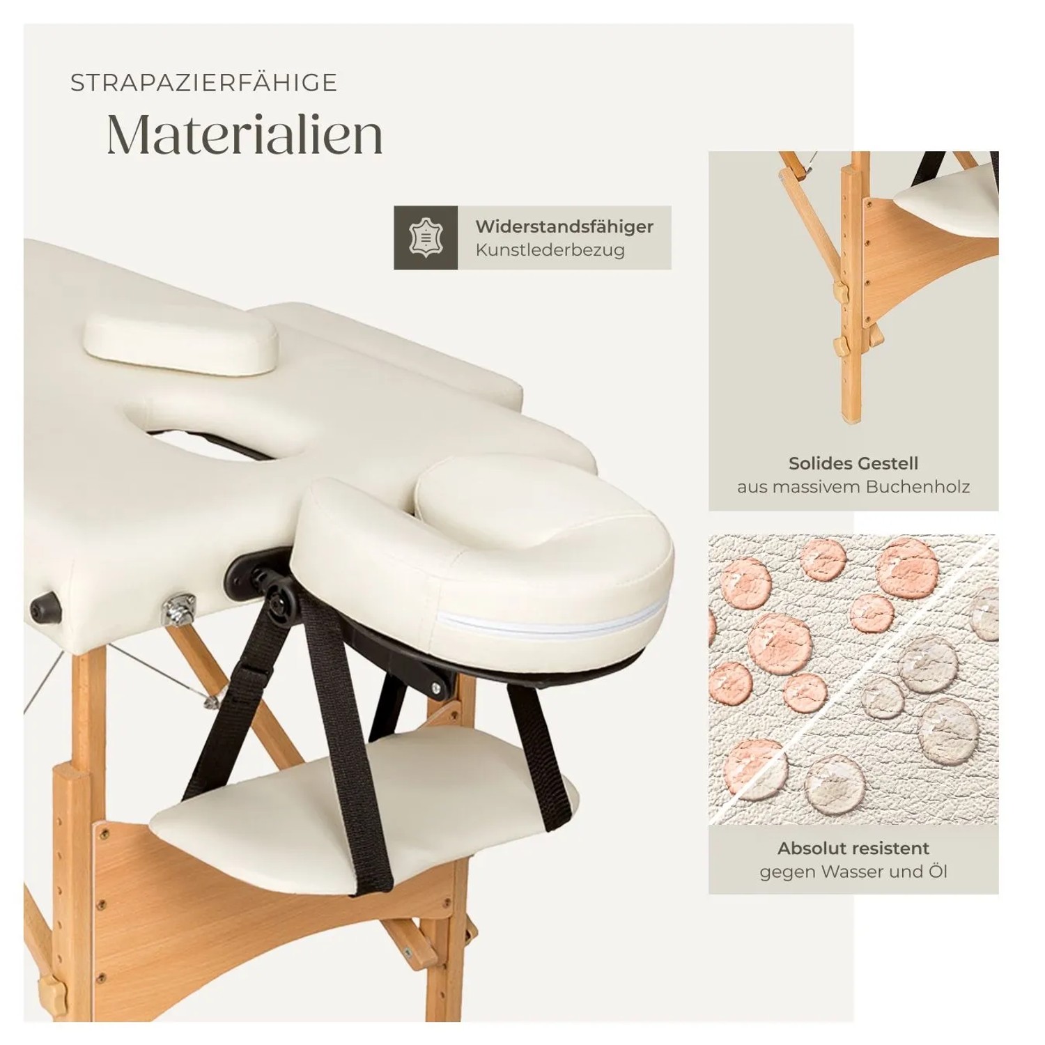 Tectake 3 Zonen Massageliege Set Daniel Breite 60 cm  Polsterung 3 cm Inklusive Lagerungsrollen und Tragetasche  210 x 95 x 84 cm Beige_8