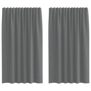 Zwei dunkelgraue Voile Vorhänge aus Polyester mit Stangentaschen. Halbtransparente Fenstervorhänge.