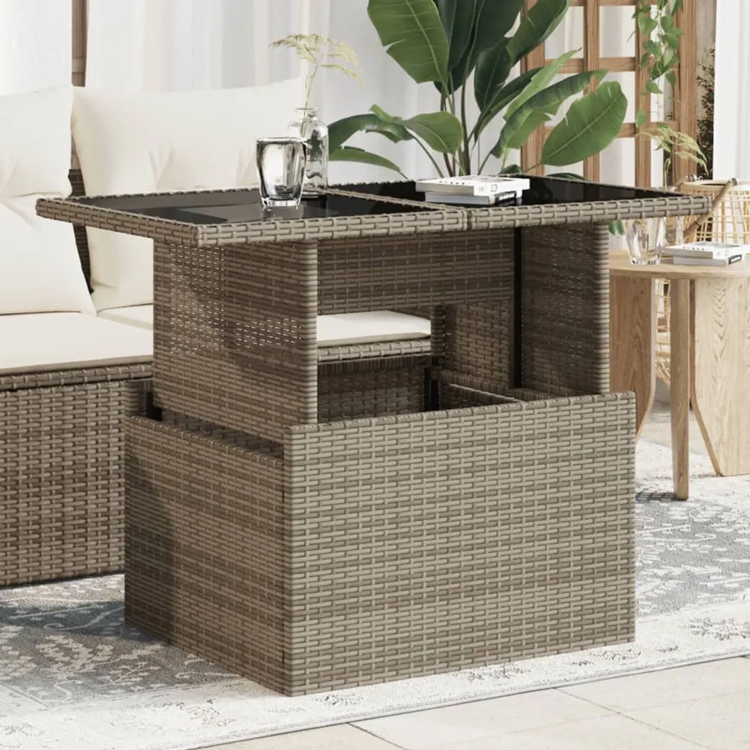 vidaXL Gartentisch Glasplatte Grau 100x55x73 cm Poly Rattan kaufen bei OBI