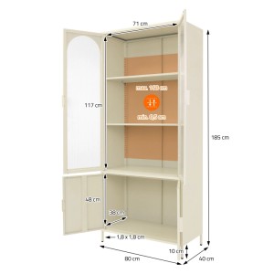 ML-Design Vitrinenschrank 80x185x40 cm Creme aus Stahl mit 4 Türen