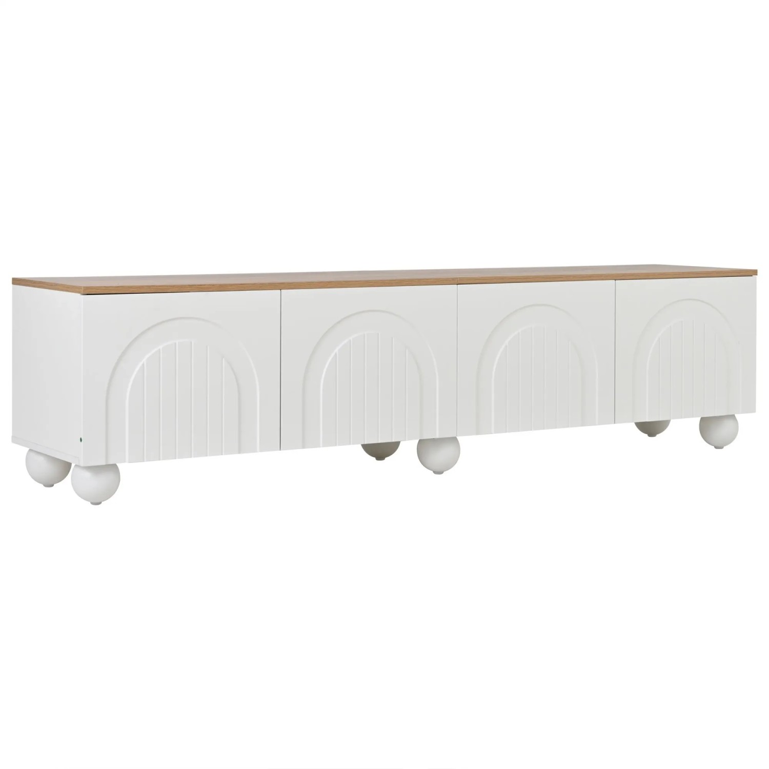ModernLuxe TV Lowboard mit 4 Türen 6 Kugel Metallfüßen MDF Weiß
