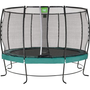 Grünes EXIT Lotus Premium Trampolin Ø 366 cm mit Sicherheitsnetz für den Garten.