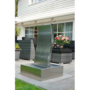 Edelstahl Gartenbrunnen-Set Genova mit Pumpe, 100 cm hoch, für Innen- und Außenbereich.