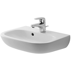 Weißes Duravit D-Code Handwaschbecken, 45 cm, mit Armatur für Gäste-WC.