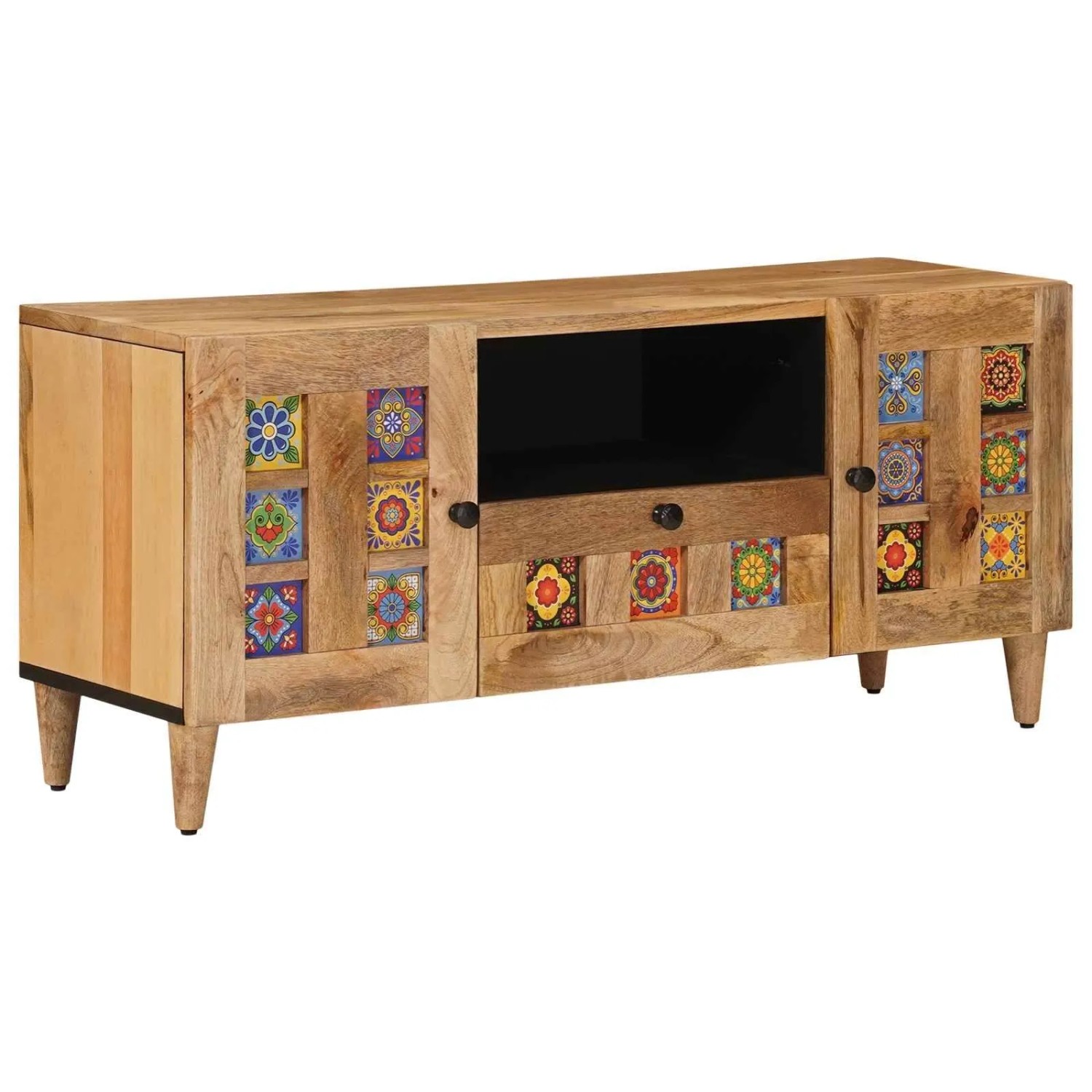 vidaXL TV-Schränk mit Tür Natur 105 x 33,5 x 46 cm Massivholz Mango 4018274