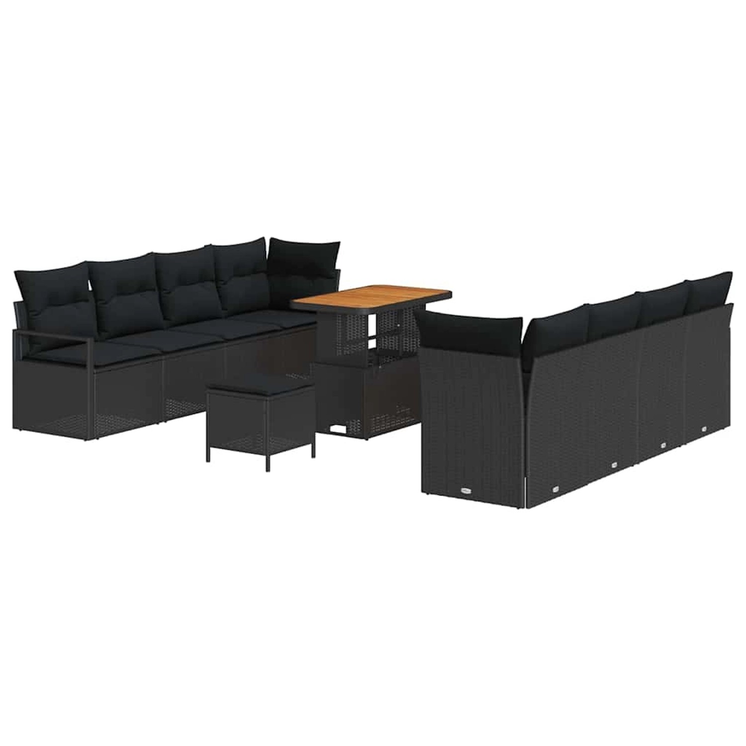 vidaXL 11-Teiliges Garten-Sofa-Set mit Kissen Schwarzes Poly Rattan Akazie günstig online kaufen