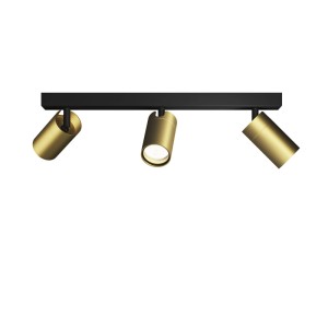 Philips Spot Idris 3-flammig, schwarze Schiene mit drei goldfarbenen, schwenkbaren GU10 Strahlern. Modern, IP44.