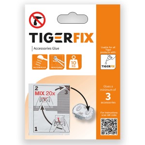 TigerFix Klebesystem für Bad-Accessoires: einfache Montage ohne Bohren, hält bis 10 kg.