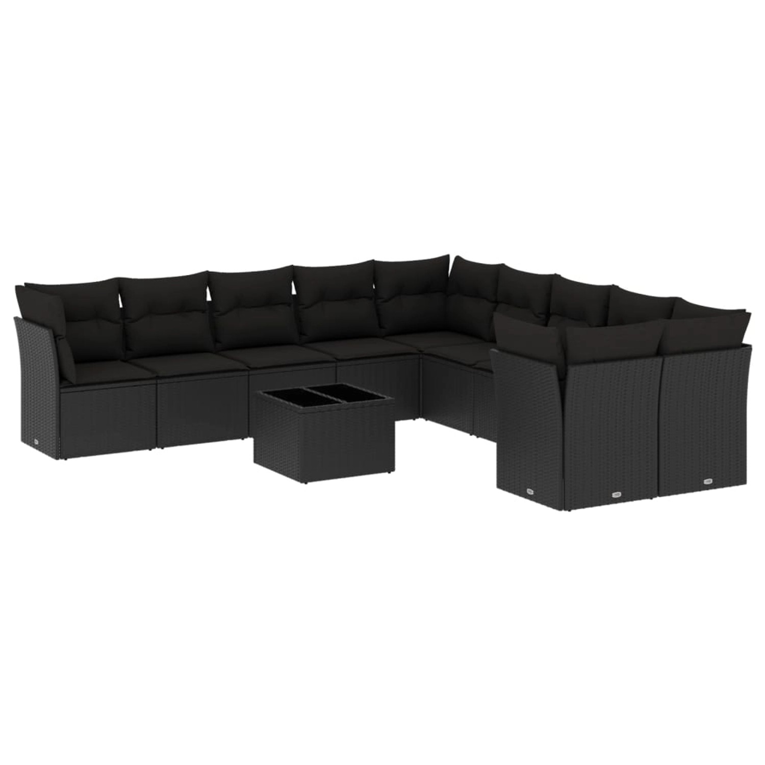 vidaXL 11-tlg Garten-Sofagarnitur mit Kissen Schwarz Poly Rattan Modell 28