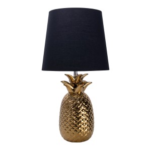 Goldene Ananas Tischleuchte (45cm) mit schwarzem Lampenschirm. Dekorative Design-Tischlampe.