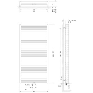 Technische Zeichnung Schulte Design-Heizkörper München Powerpack, Maße 177x60 cm, 1210 W.