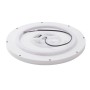 Weiße, runde Lindby LED Smart Home Deckenlampe Denora, Unterseite mit Kabeln und Befestigungselementen.