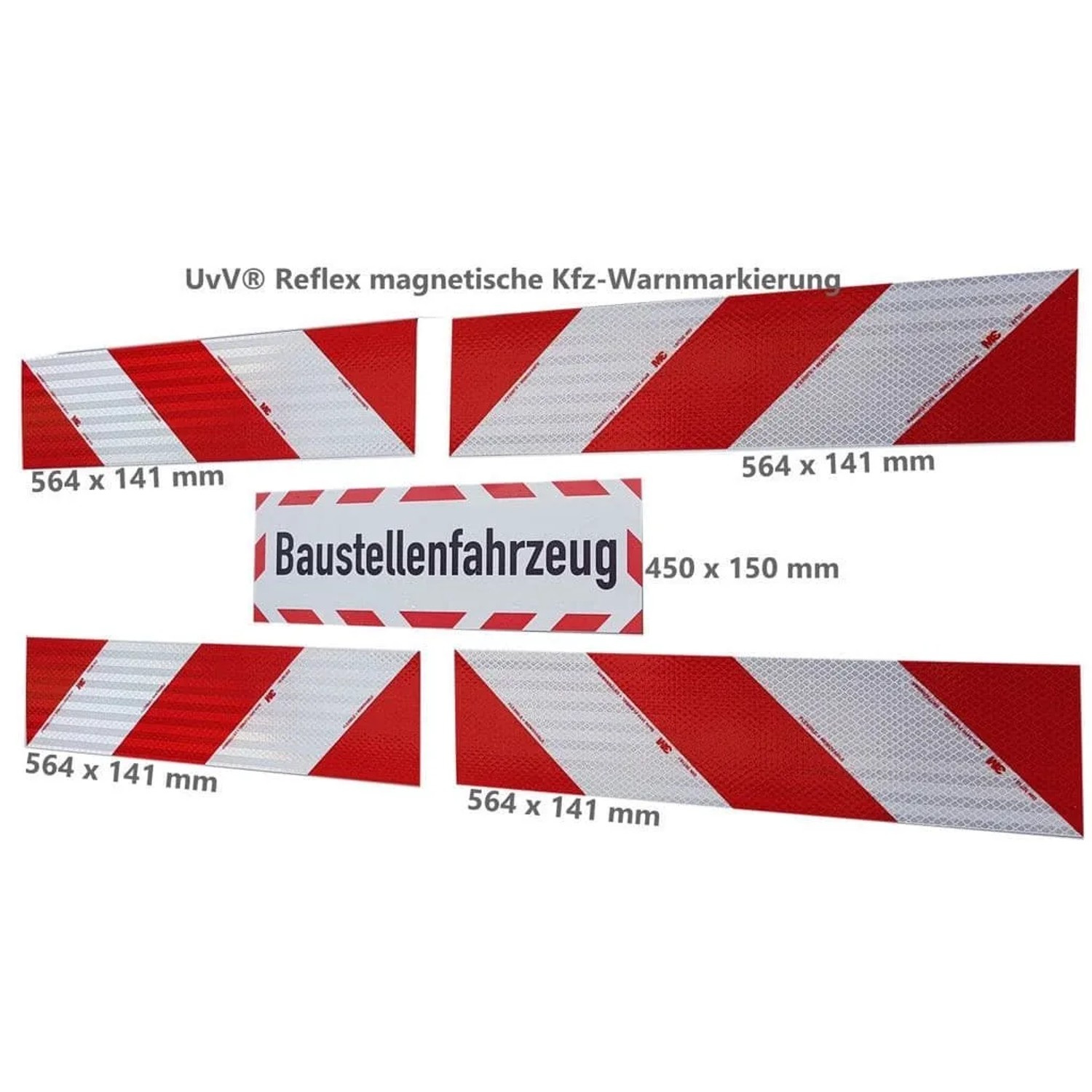 UvV Kfz-Warnmarkierung Magnet 4x564mm & Baustellenfahrzeug 45x15cm 3M 3410_2