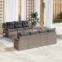 Graues 8-teiliges vidaXL Garten-Sofa-Set aus Rattan und Akazienholz für Terrasse und Garten.