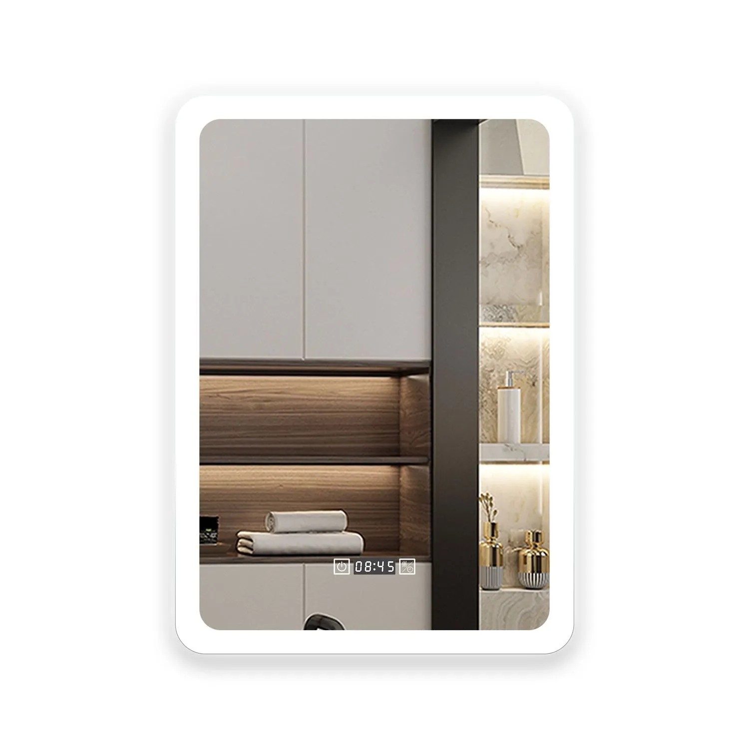 Aica Sanitär Badspiegel mit Uhr 50x70 cm Spiegel mit LED Beleuchtung Neutral-Warm-Kaltweiß Dimmbar Memory Touch Wandschalter Beschlagfrei