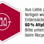 Symbol für 60% Altplastik in OBI Traumgartenerde-Säcken, Recycling-Hinweis.