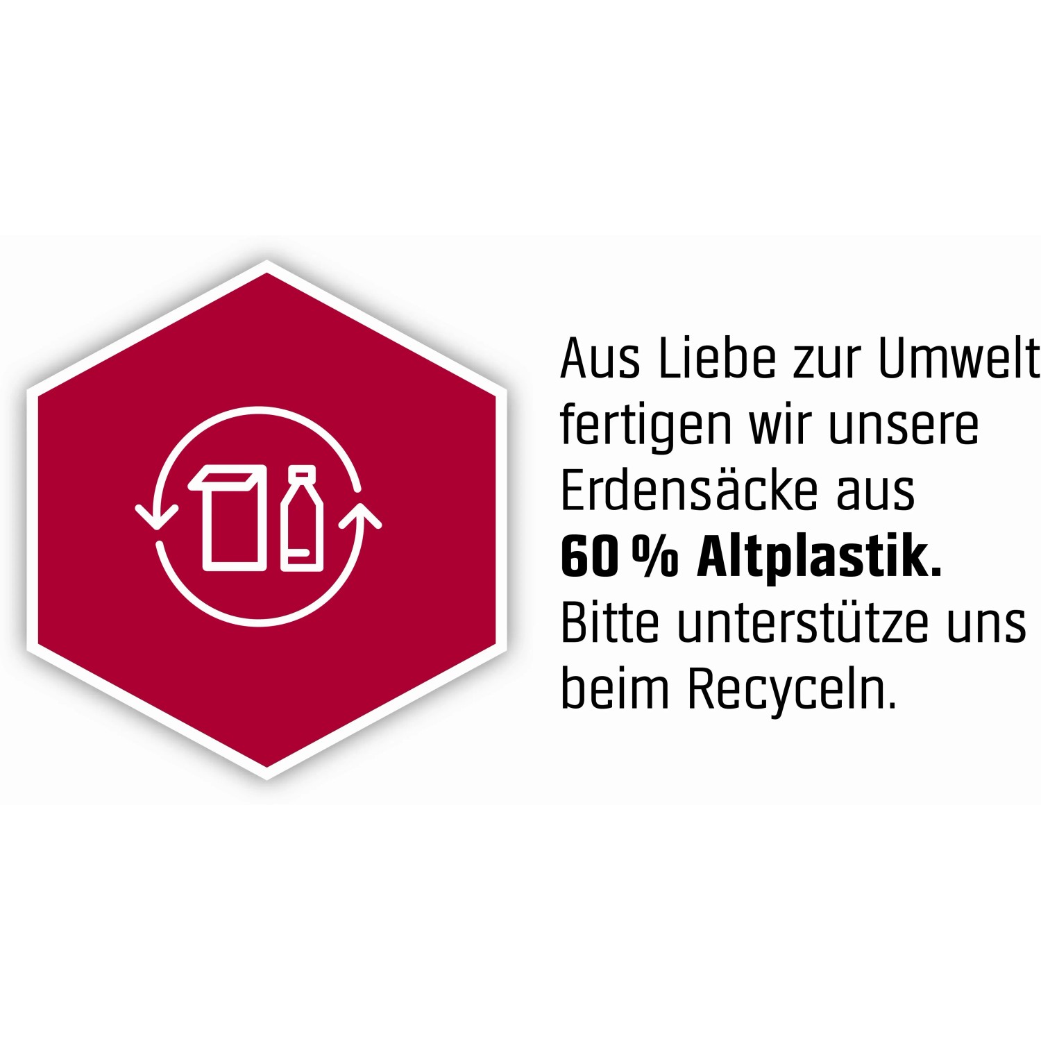 Symbol für 60% Altplastik in OBI Traumgartenerde-Säcken, Recycling-Hinweis.