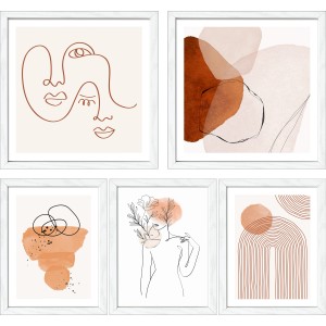 Pro Art Bilder Set mit abstrakten Linien und Formen in Rahmen, Scandic Style.