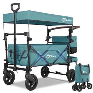 Sekey Bollerwagen mit Dach, faltbar, blaugrün, max. 150kg Tragkraft für Camping & Ausflüge.