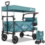 Sekey Bollerwagen mit Dach, faltbar, blaugrün, max. 150kg Tragkraft für Camping & Ausflüge.