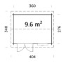 Grundriss Palmako Gartenhaus Iris, 360x276 cm, Fläche 9,6 m², Holz-Gartenhaus