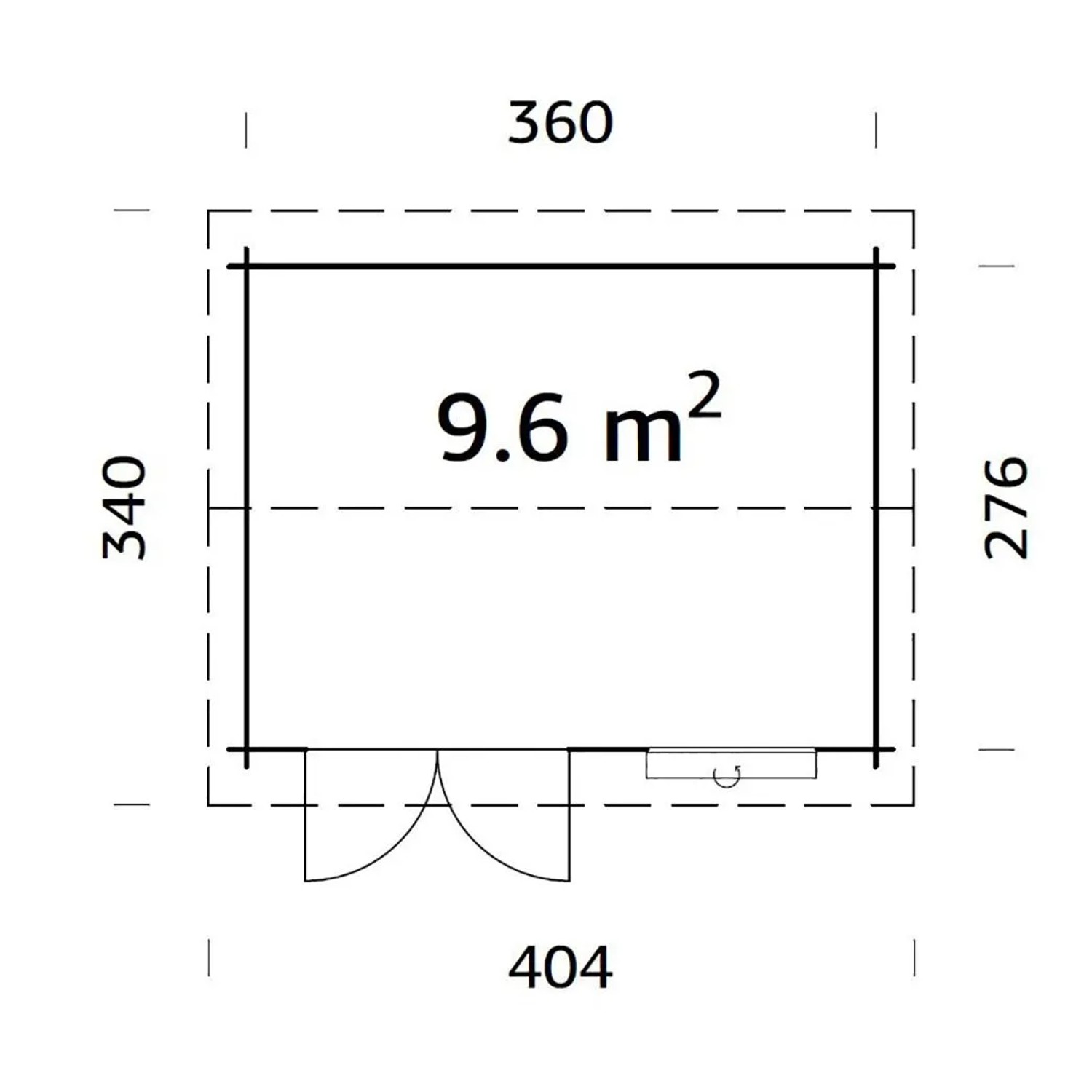 Grundriss Palmako Gartenhaus Iris, 360x276 cm, Fläche 9,6 m², Holz-Gartenhaus