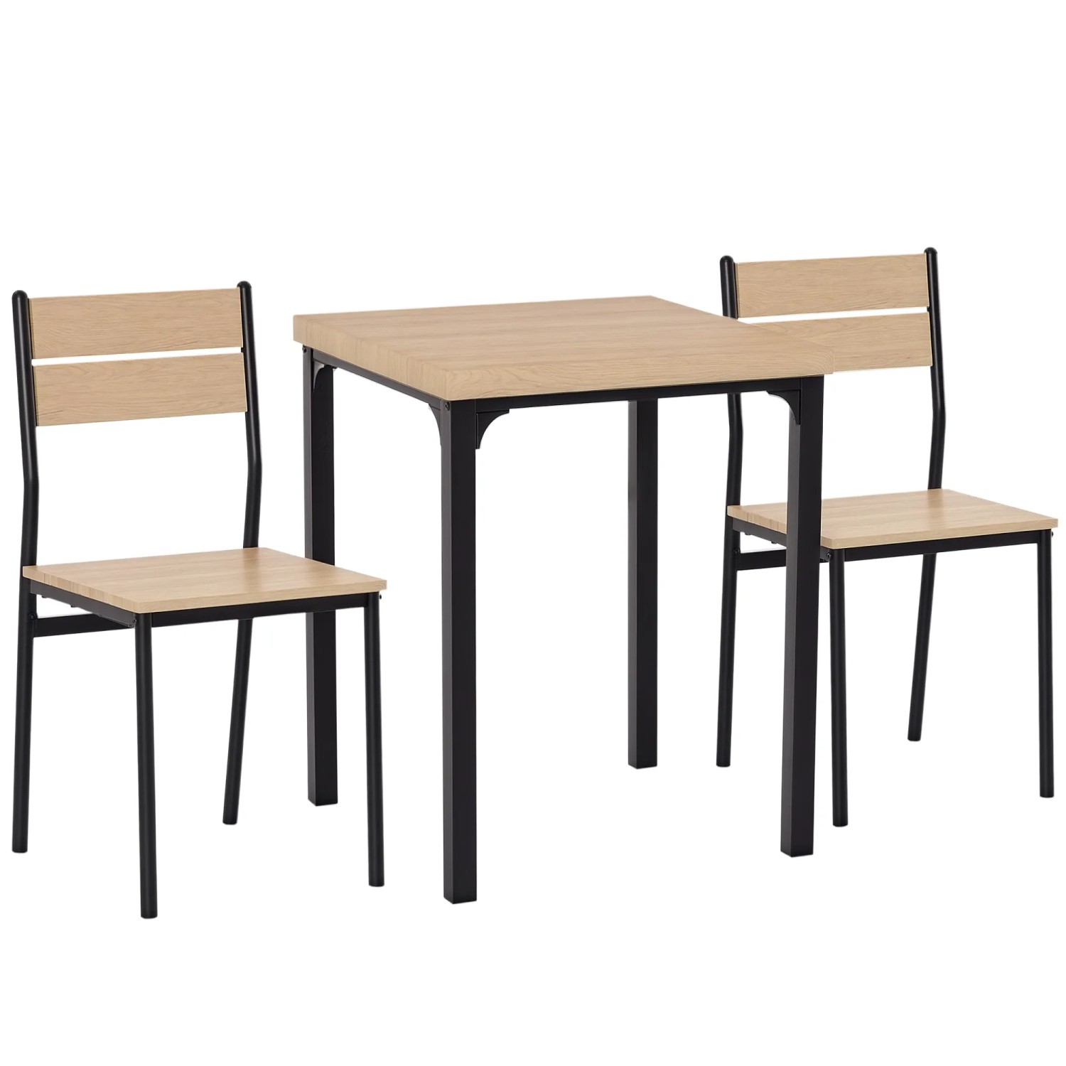 HOMCOM Essgruppe mit 2 Stühlen MDF Metall Natur 60L x 60B x 76H cm