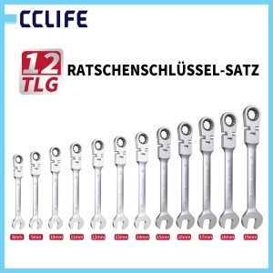 12-teiliger CCLIFE Gelenk-Ratschenschlüssel-Satz, 8-19mm, für Werkstatt & Kfz-Reparaturen.