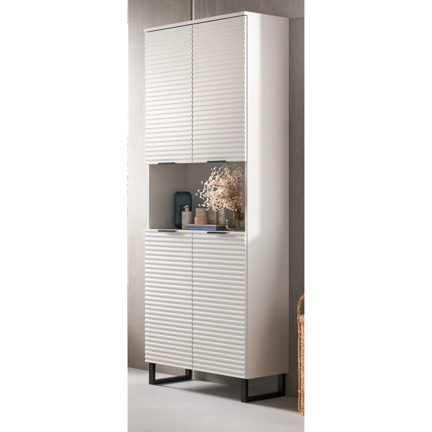 Inn.Furn Hochschrank Weiß 70 cm 4-türig mit Soft-Close Roove günstig online kaufen