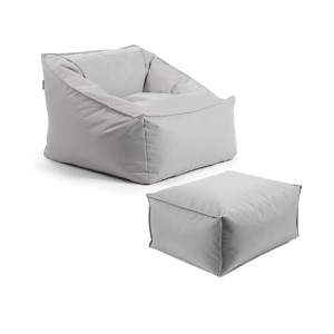Hellgrauer mokebo Gartensessel Sunnyboy mit Pouf, Outdoor Sitzsack mit Hocker.