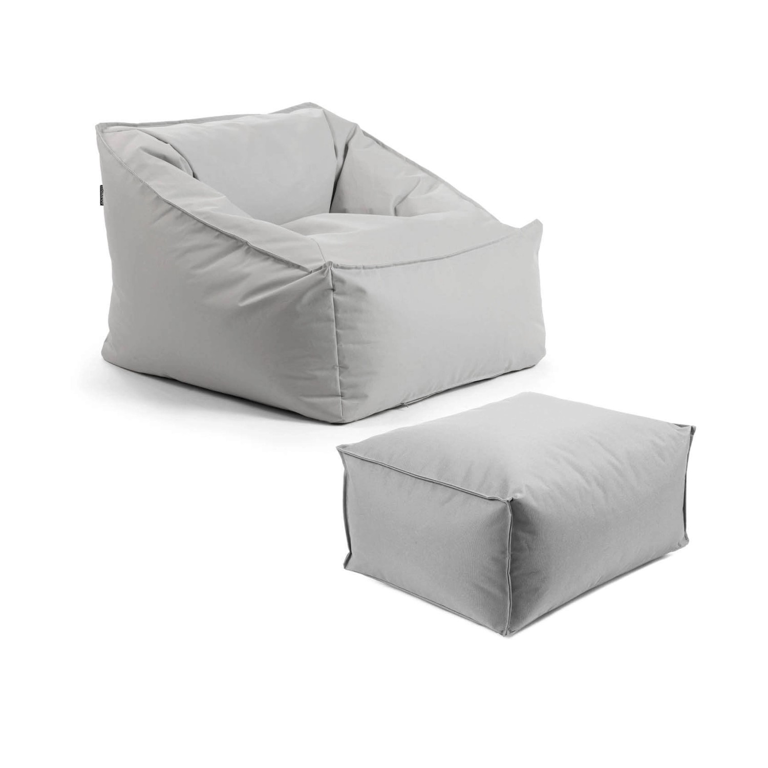 mokebo Gartensessel mit Pouf Der Sunnyboy Bean Bag oder Outdoor Sitzsack mit Hocker und Füllung in Hellgrau