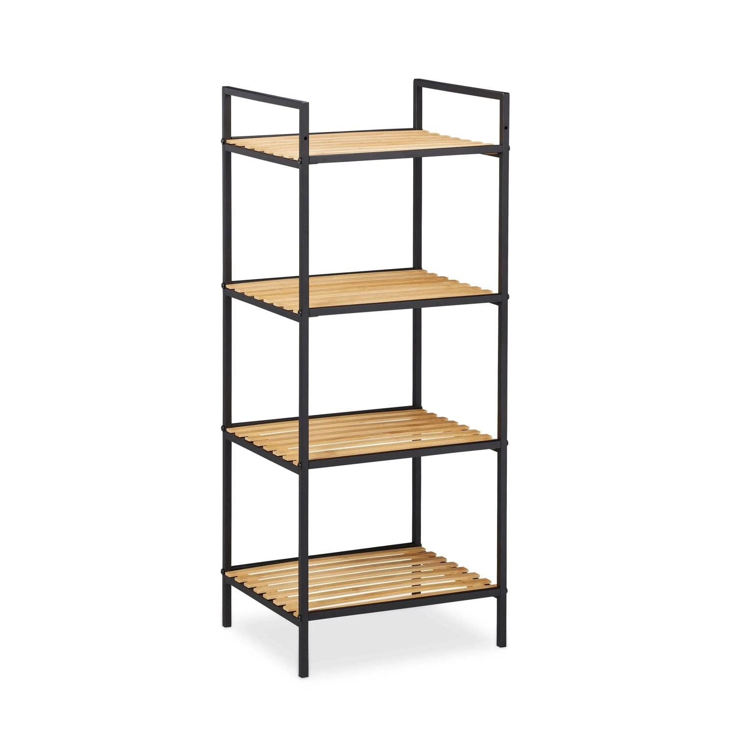 Relaxdays Standregal Bambus Eisen Braun Schwarz mit 4 Ablagen 95 cm x 39 cm x 32,5 cm 3,4 kg