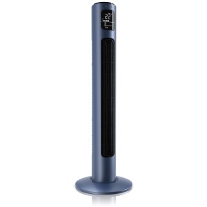 Blauer Brandson Turmventilator, 96cm hoch, mit digitalem Display und rundem Standfuß.