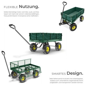 Grüner Tectake Bollerwagen mit klappbaren Seitenwänden und Luftreifen.