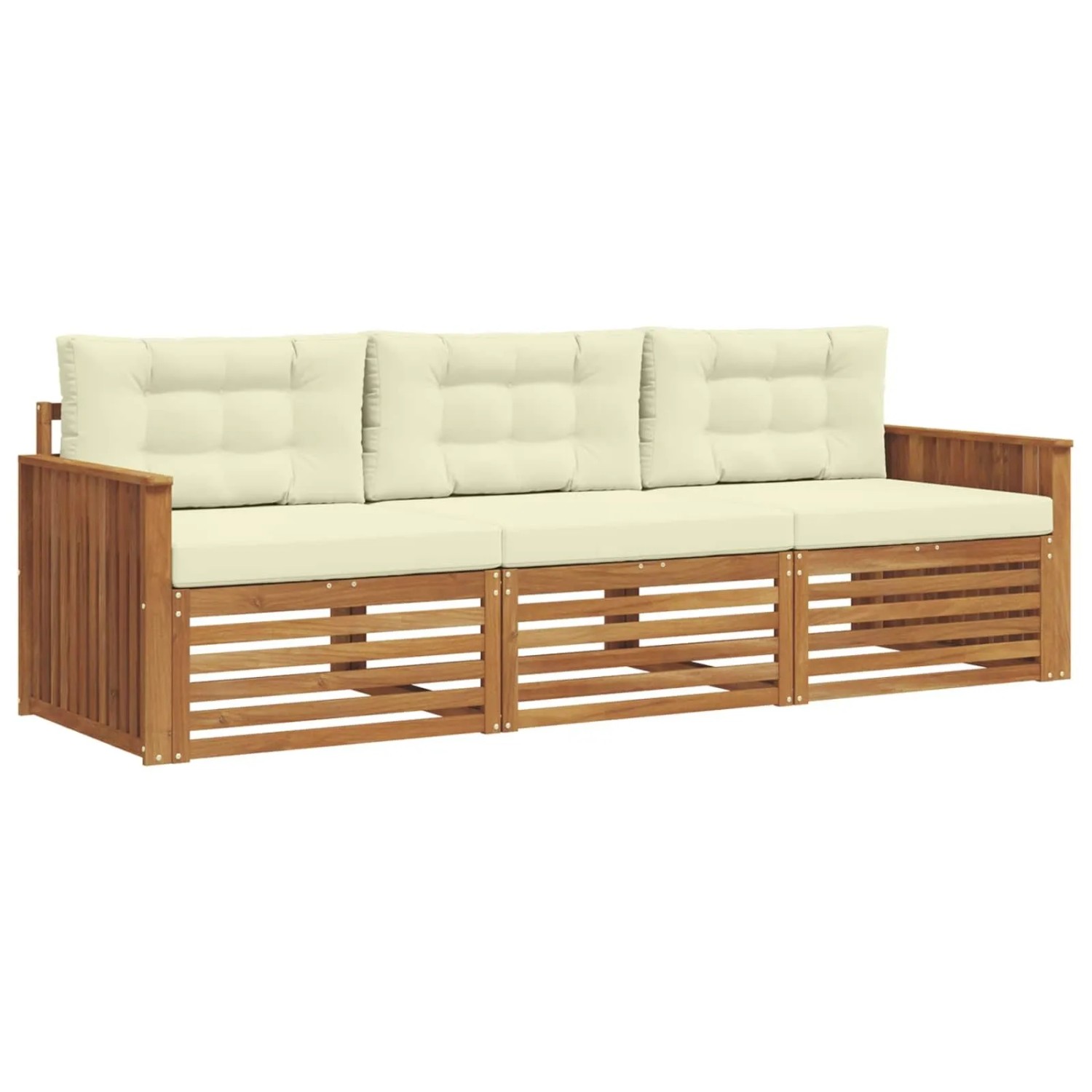 vidaXL Outdoor-Sofagarnitur mit Kissen 3-Tlg Natur und Creme 3372935