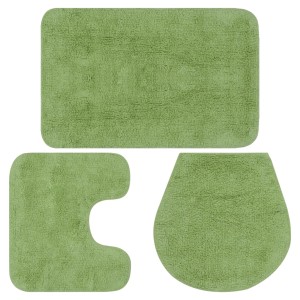 Grünes vidaXL Badematten-Set, 3-teilig: Badematte, Klosettumrandung und Toilettendeckel-Abdeckung.