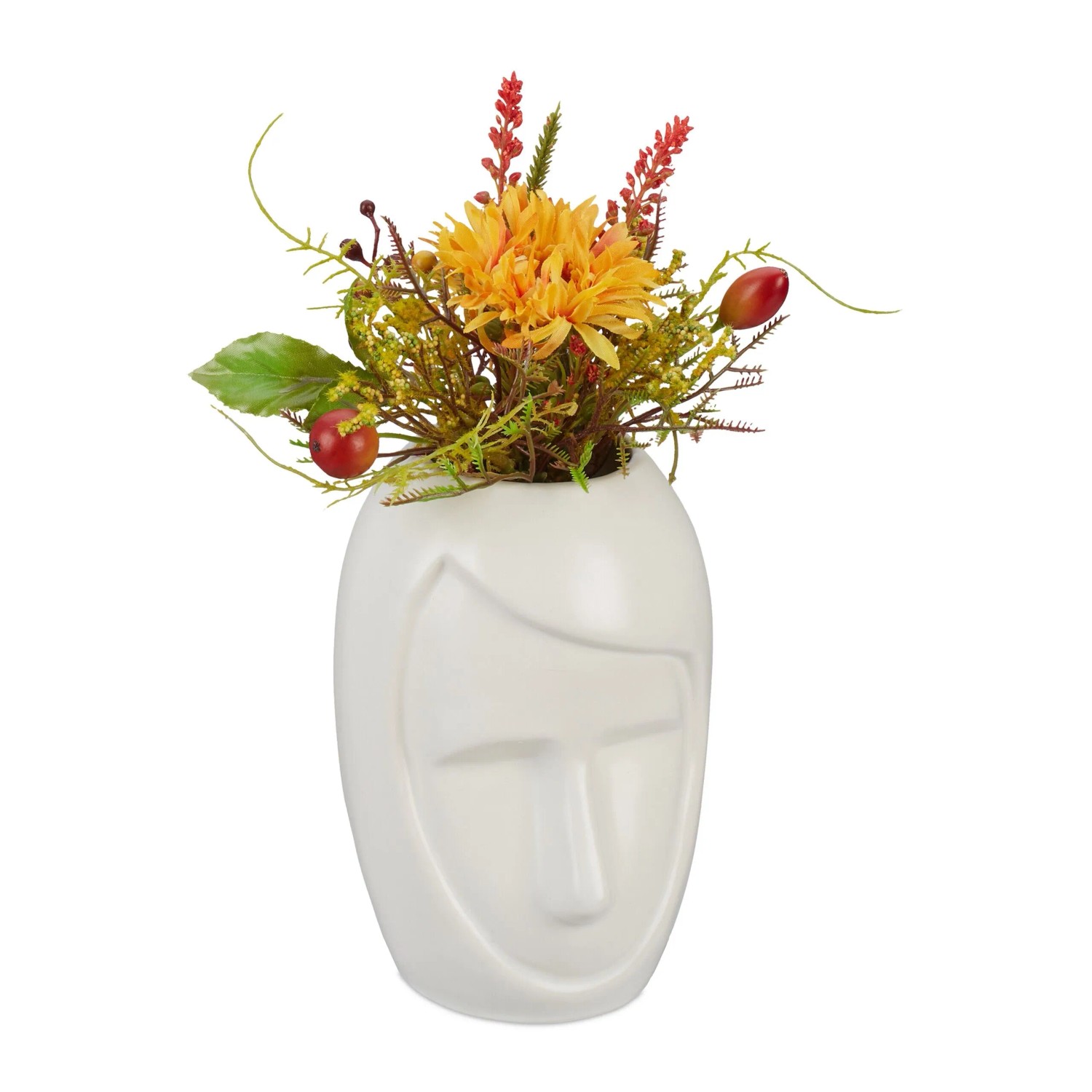 Relaxdays Blumenvase Gesicht Keramik Weiß 14,5 cm x 9,5 cm x 10,5 cm 450 g