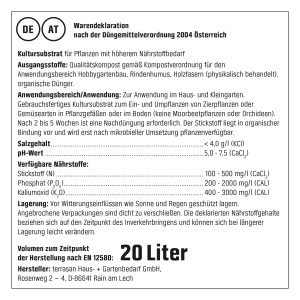 Deklaration der GROW by OBI BIO Blumenerde (20L) – Zusammensetzung und Anwendungshinweise.