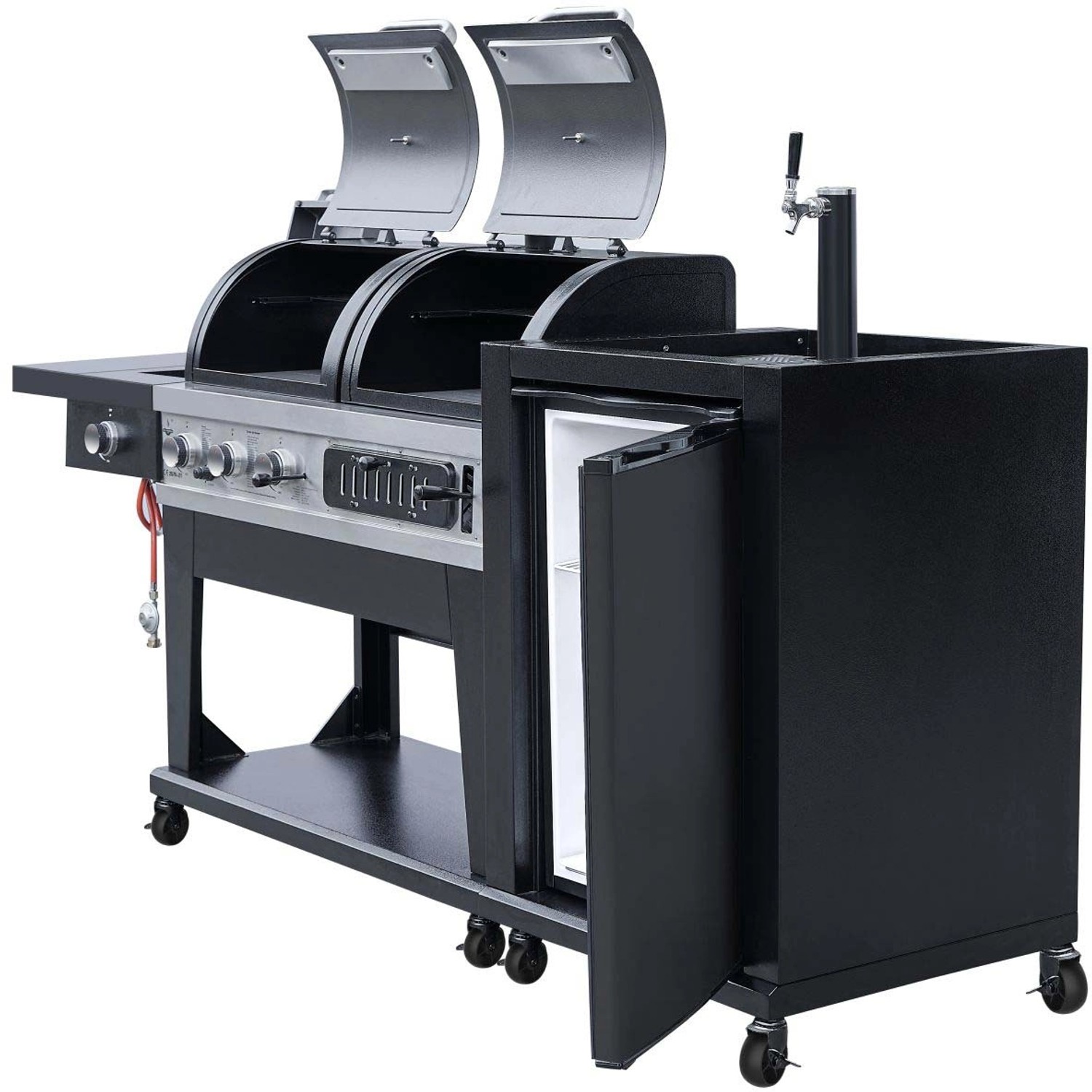 El Fuego Kombigrill 3 in 1 mit Gas- und Holzkohlegrill, Bierkühler und Zapfanlage.