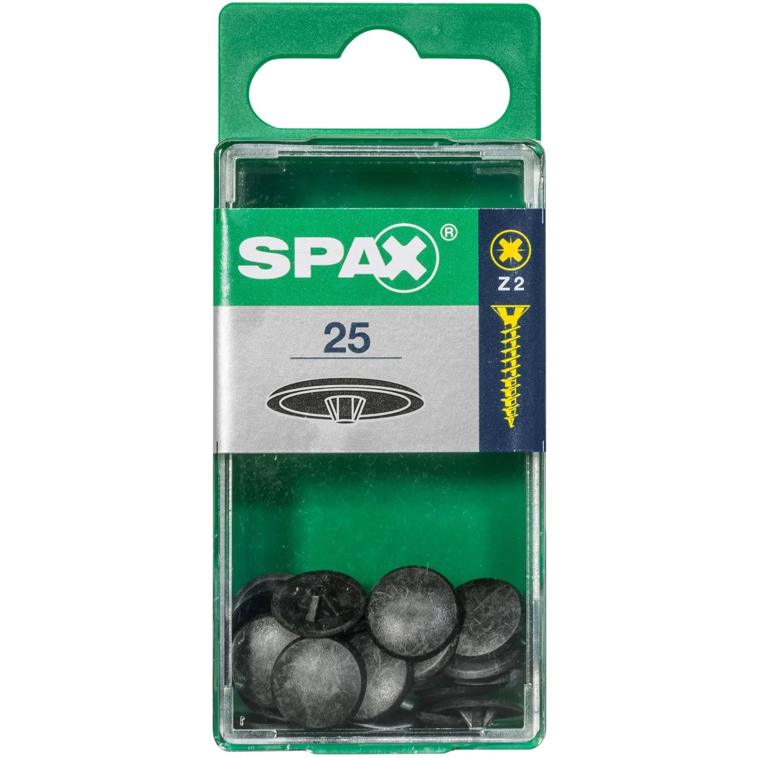 Spax Zierkappen, schwarz, für Pozi Z2 Schrauben, 25 Stück im Set.