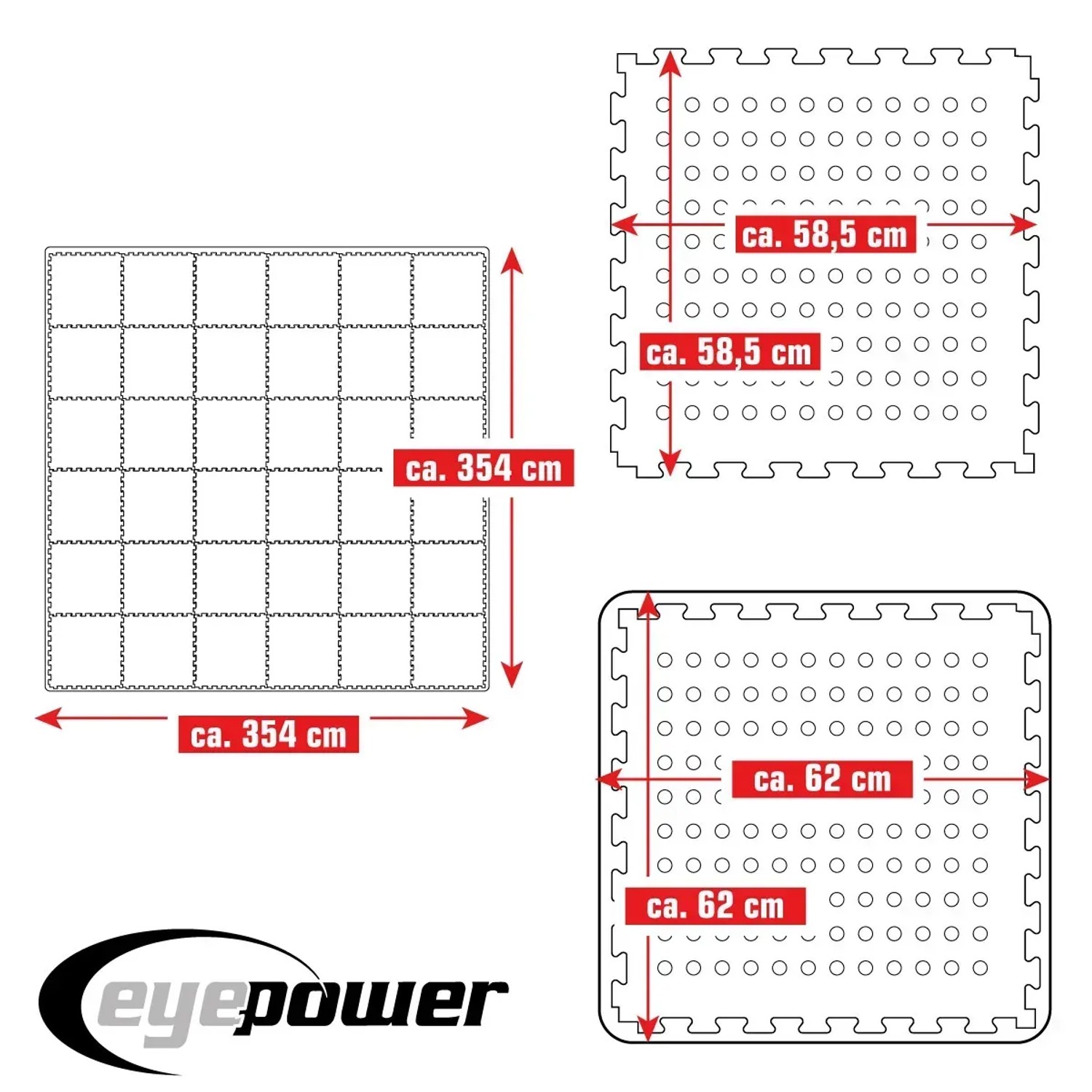 eyepower Poolmatte, 36er Set, 62x62cm, Grün, Puzzlematten mit Maßen für Pool Unterlage.