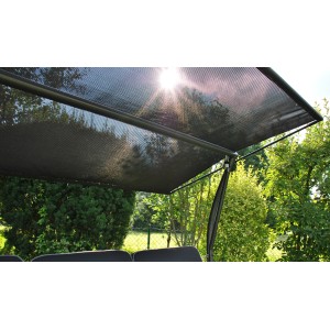 Angerer Hollywoodschaukel Primero Style, 3-Sitzer in Grau mit Sonnendach im Garten.