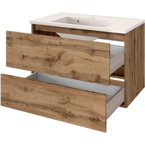 Held Möbel Einzelwaschtisch Verona 80 cm, Eiche Natur matt, mit zwei offenen Schubladen.