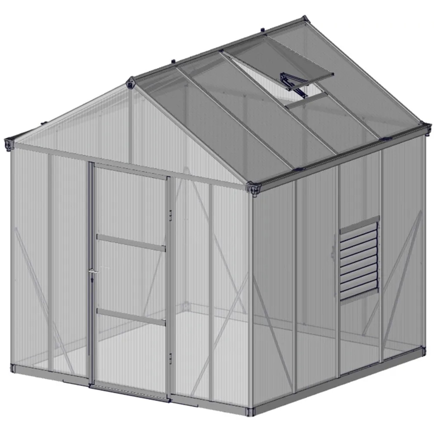 Palram Canopia Glory Gewächshaus 2.4x2.5 m, anthrazit mit Stegplatten, Dach- und Seitenfenster.