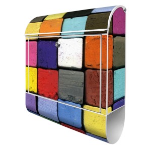 Banjado Briefkasten Silber mit buntem Kreide-Motiv und Zeitungsfach.
