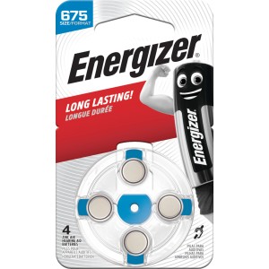Energizer Hörgerätebatterien Größe 675, 4er-Packung in Blisterverpackung.